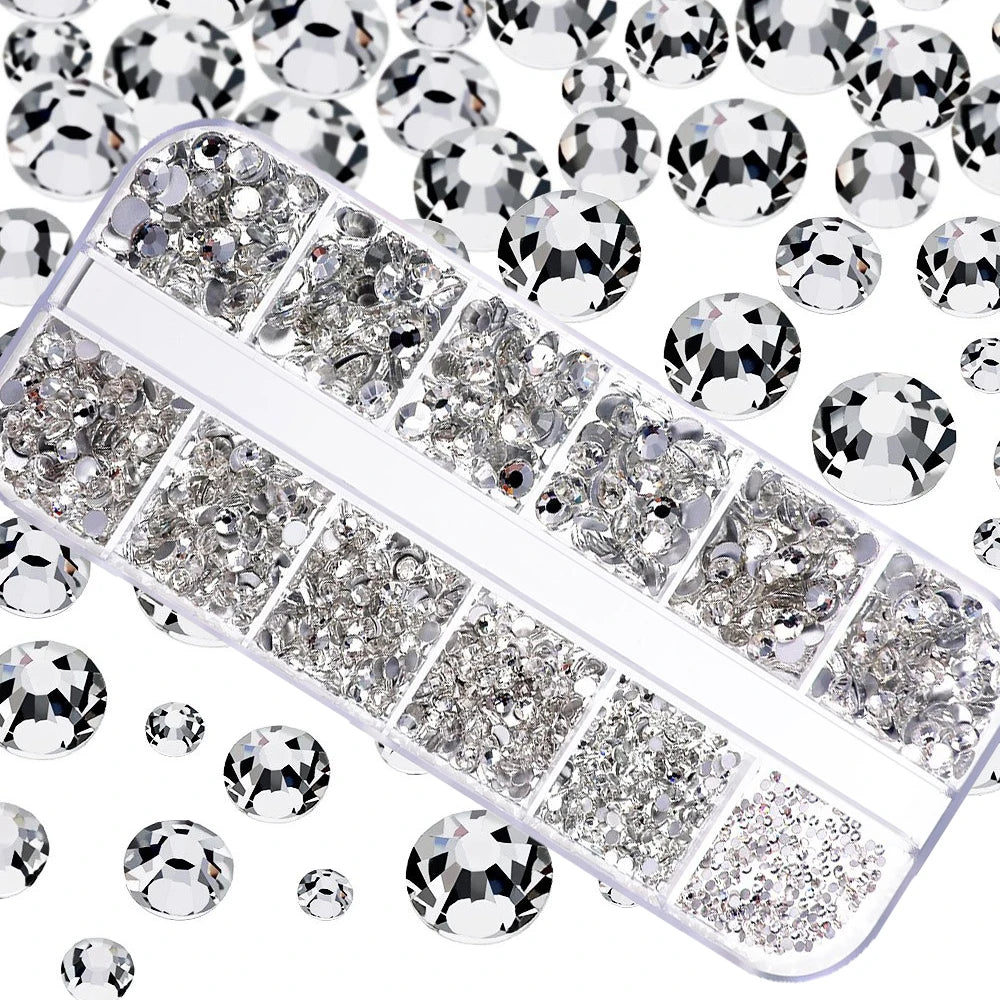 12Gird Box Multi Size AB/Colorful Non-Hotfix Rhinestones Flatback Crystal Diamond Gems 3D Glitter Nail Art Luxurious Decorations SWEET T 52
