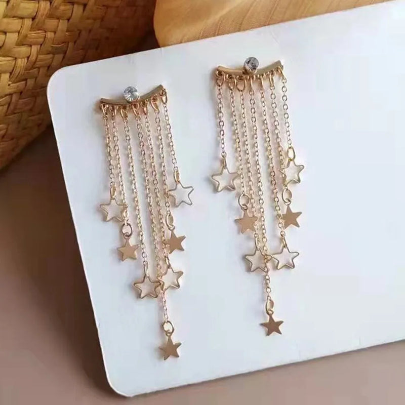 New Fashion Personality Golden Long Star Tassel Decorative Earrings for Women, Wedding Jewelry, Birthday Gift