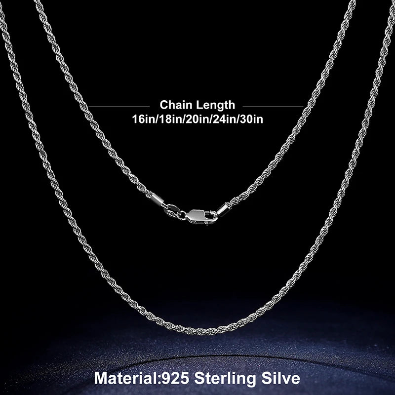 2.5 mm Rope Chain Necklace, Marked 925 Sterling Silver