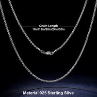 2.5 mm Rope Chain Necklace, Marked 925 Sterling Silver