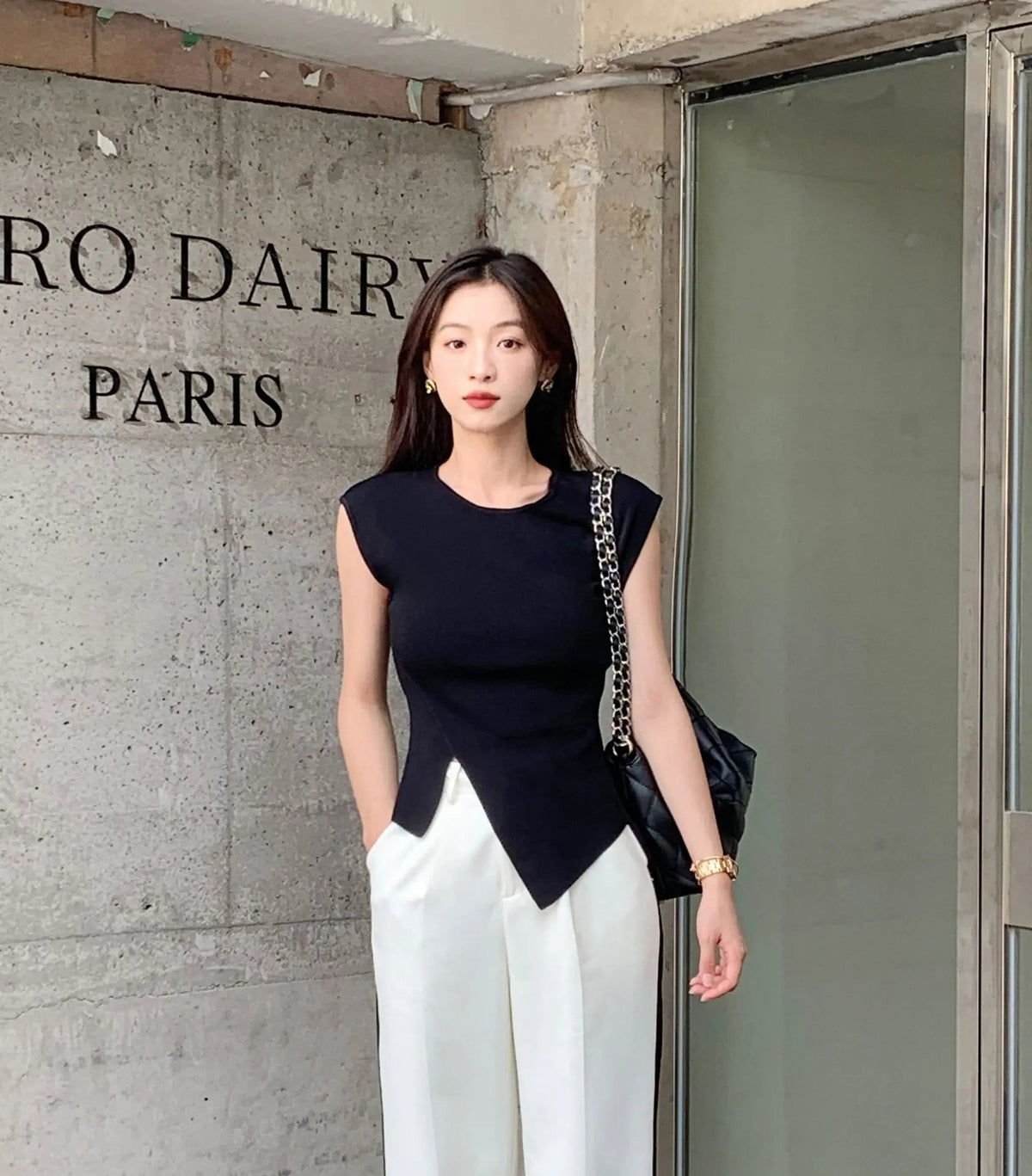 Viscose High Stretch Crew Neck, Slim Fit, Ribbed Women's Top. Asymmetrical Hem, Chic T-Shirt for Office - Casual Knit Blouse Sweet T 52