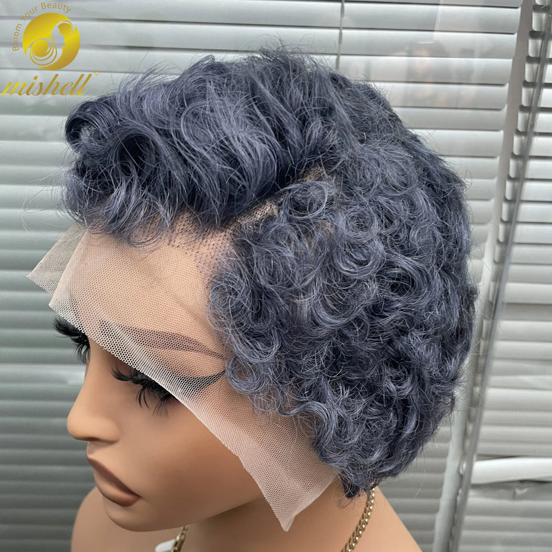 Gray Pixie Cut Wig Bob Human Hair Wigs 180% Density 13x4 Transparent Lace Frontal Short Bob Wig Brazilian Remy Hair for Women Sweet T 52