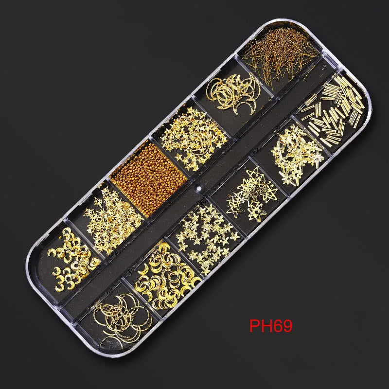 12Gird Box Multi Size AB/Colorful Non-Hotfix Rhinestones Flatback Crystal Diamond Gems 3D Glitter Nail Art Luxurious Decorations SWEET T 52