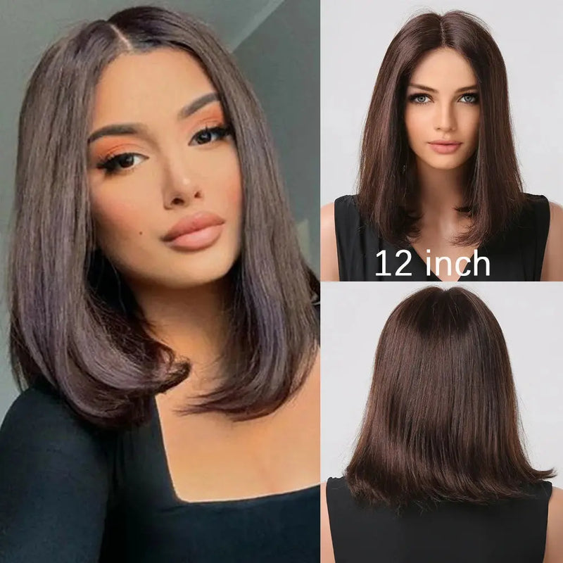 Human Hair 13x1 Lace Front Wig for Women & Girls, Shoulder Length Bob {Straight} with Highlights - Heat Resistant