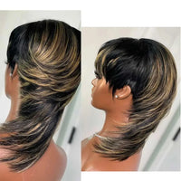 Short Pixie Cut Wigs, Wear And Go - Dovetail Straight Highlight Blonde Remy Human Hair Mullet Wigs - SWEET T 52