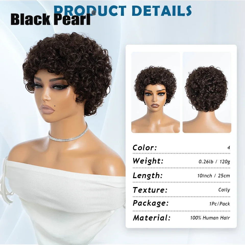 Afro Puff Pixie Bob Wig — Brazilian Remy Human Hair, Pre-Plucked Bangs, Ships from USA