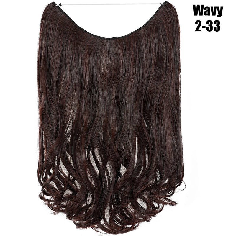 Fil synthétique invisible de 20 pouces, sans clip, extensions de cheveux, postiches en ligne de poisson/extensions de cheveux, faux cheveux pour femmes