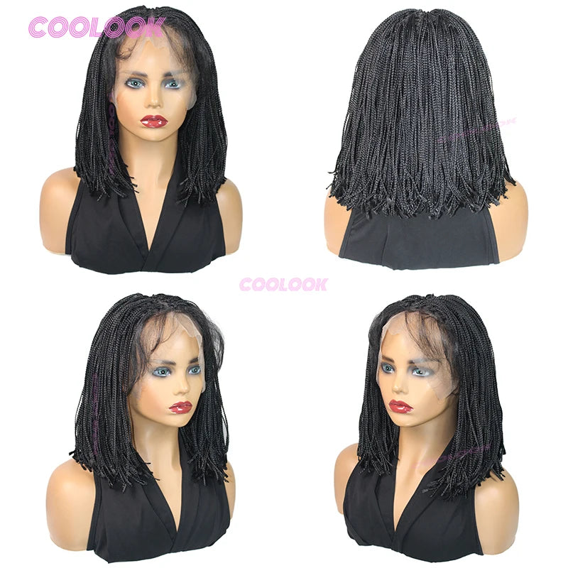 10" Short Bob Wigs Synthetic Braided Wigs For Women Box Braid Full Lace Wig Braid African Cornrow Braids Lace Wigs Cheap Sweet T 52