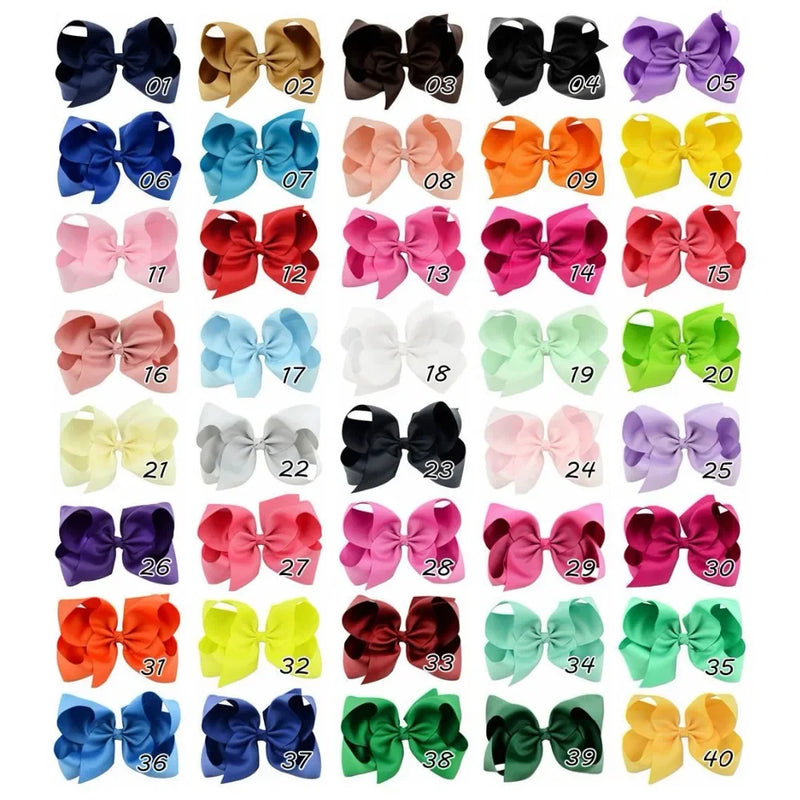 6 Inch Big Grosgrain Ribbon, Solid Color, Hair Bows with Clips. Boutique Headwear Accessories  for Kids