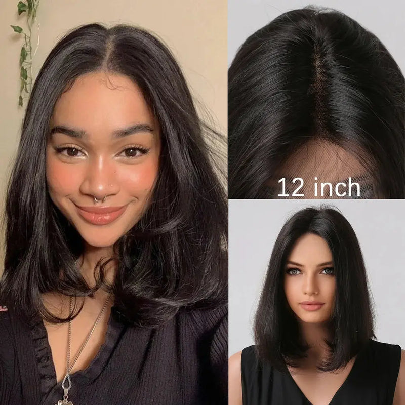 Human Hair 13x1 Lace Front Wig for Women & Girls, Shoulder Length Bob {Straight} with Highlights - Heat Resistant