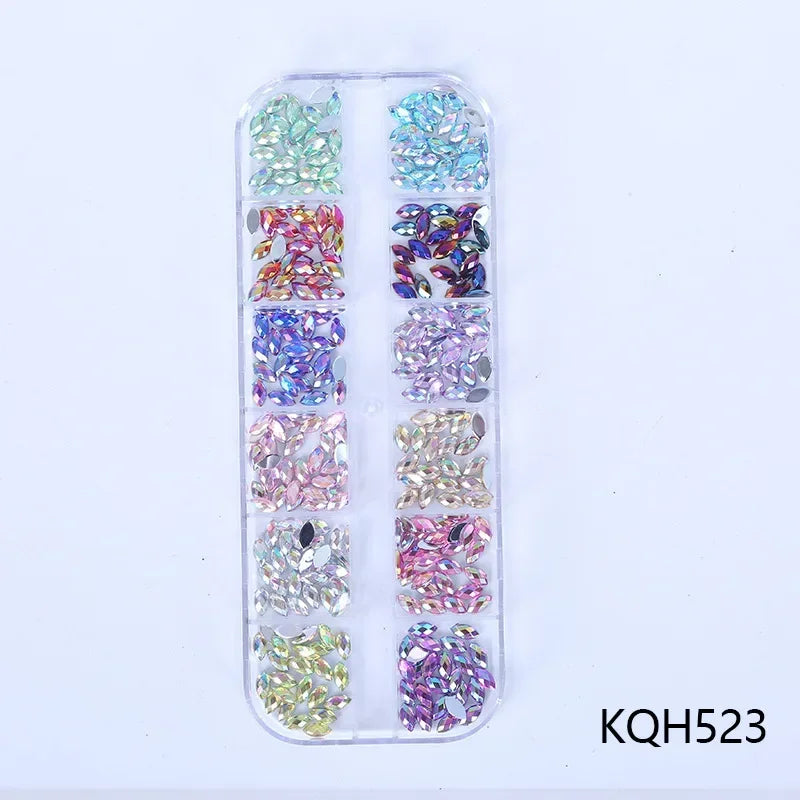 12 Grid/Box 3D Shiny Manicure Accessories, Transparent AB Nail Rhinestones, Colorful Nail Art Kit