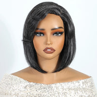 Salt & Pepper Pixie Straight Bob Wig, Wear & Go Dark Grey Glueless 5x1 Lace Wig, 100% Human Hair
