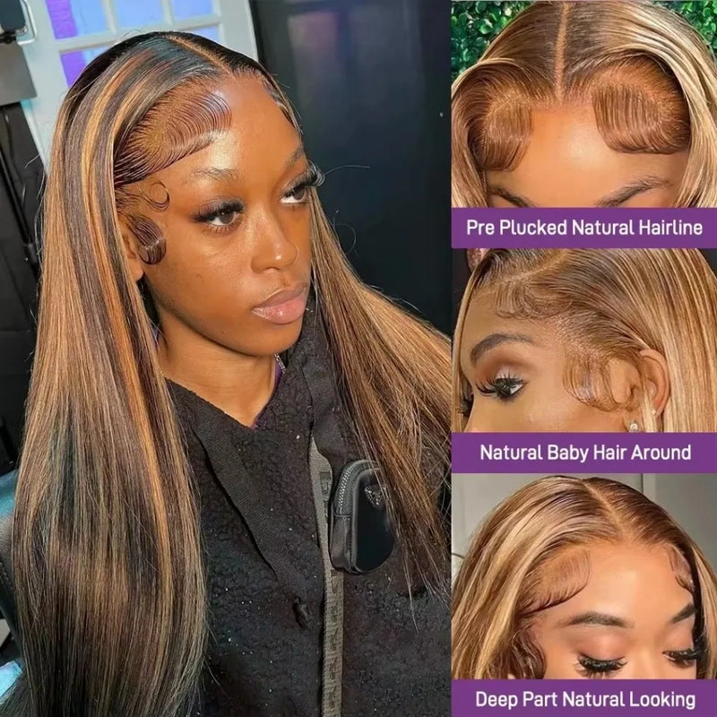 13x6 Highlight Ombre Lace Front 4/27 Colored Straight 100% Human Hair 30 36 Inch Honey Blonde Hd Lace Front Wigs 200 Density Sweet T 52