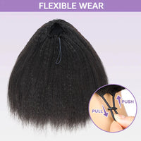 3 In 1 Half Wig - Human Hair With Drawstring. Kinky Straight Half Wig Ready To Go, Comfortable Fit, No Glue Needed, Natural Hairline