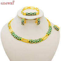 Dubai Gold Color Classics Jewelry Sets for Women - Charming Crystal Green Necklace/Earrings - Nigerian Wedding, African Costume Jewelry