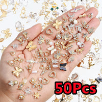 50Pcs 3D Silver Bowknot/Crown Metal Nail Charms With Tassel Pendant - Butterfly Nail Art Decorations, Mixed Shiny Manicure Supplies