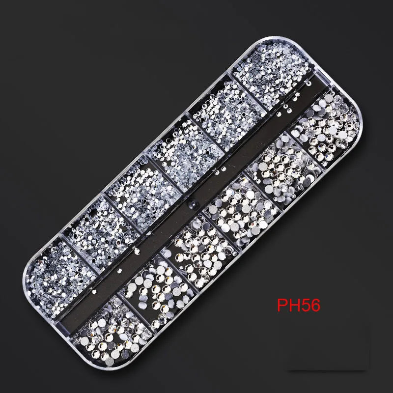 12Gird Box Multi Size AB/Colorful Non-Hotfix Rhinestones Flatback Crystal Diamond Gems 3D Glitter Nail Art Luxurious Decorations SWEET T 52