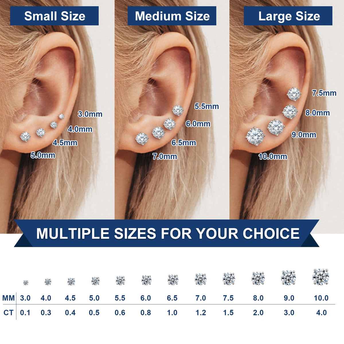 Moissanite Stud Earrings, Marked 925 Sterling Silver