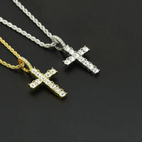 Cubic Zirconia Cross Pendant Necklace on Rope Chain