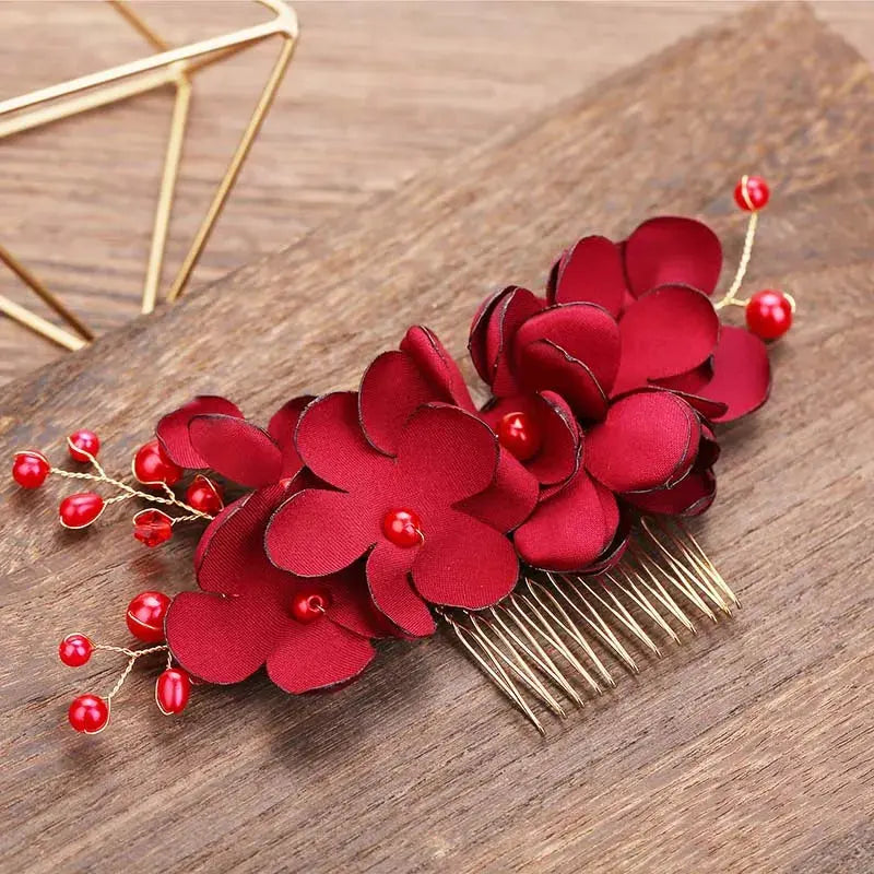 Red Hairpins/Bride Hair Clips - Vintage Chinese Wedding Hair Accessories for Women and Girls-hair accessories-SWEET T 52