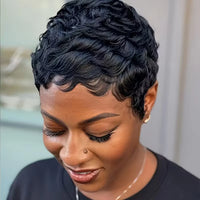 Brazilian Human Hair Pixie Cut Wig with Bangs - Machine Made