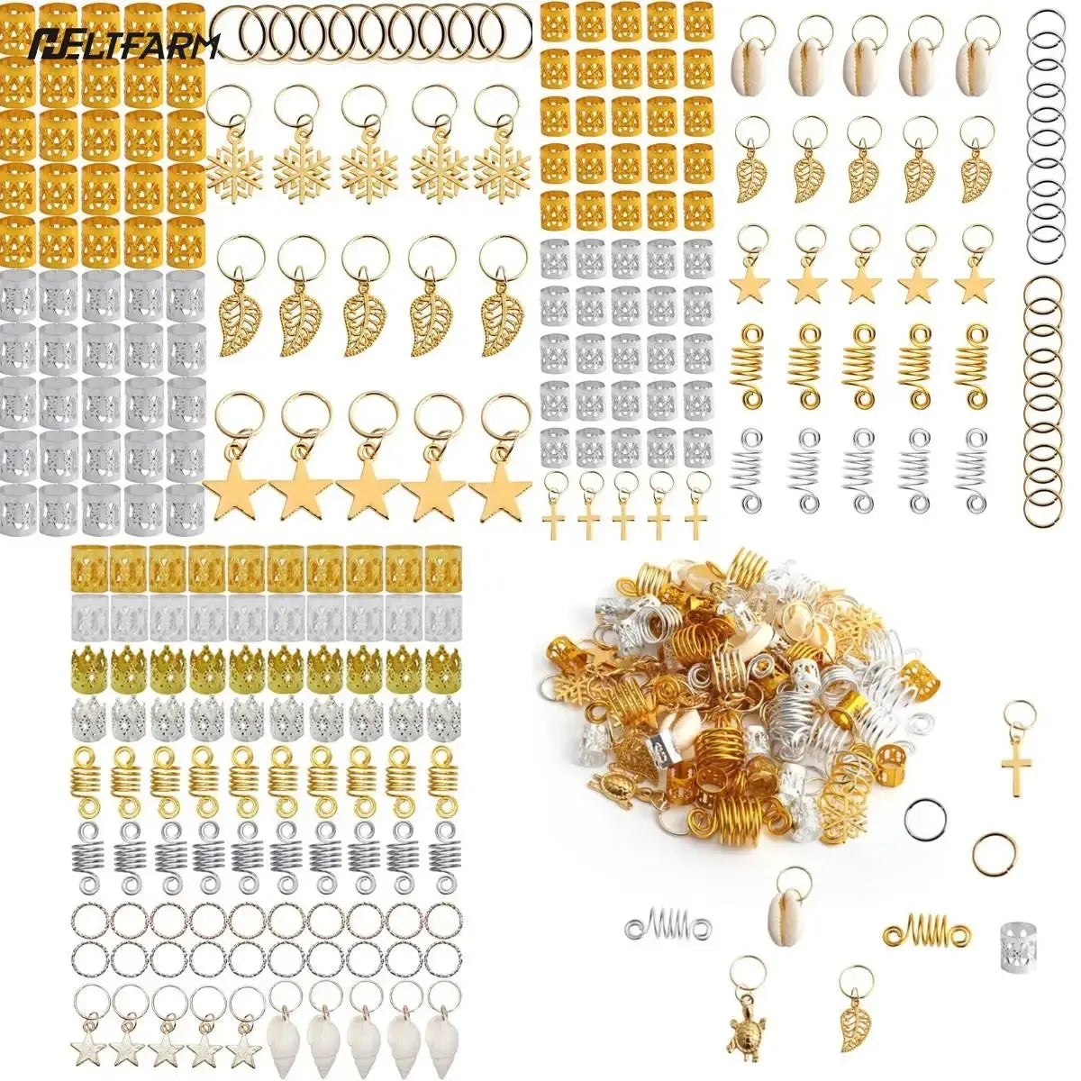 60-170pcs Metal African Hair Rings, Beads, Cuffs, Tubes, Charms for Hair Braids for Women & Men/Boys & Girls-hair accessories-SWEET T 52