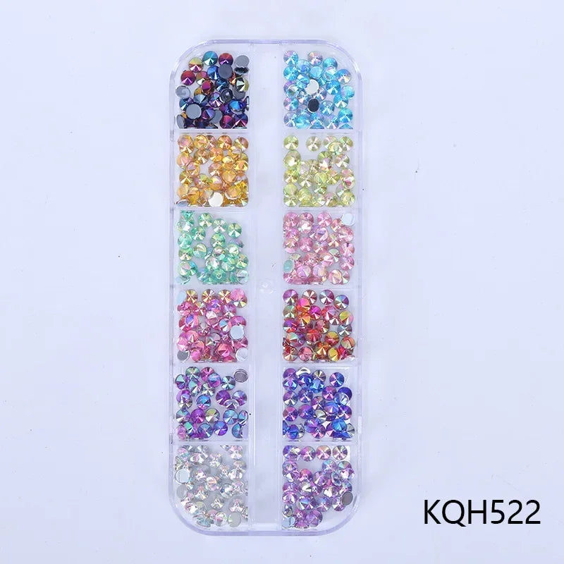 12 Grid/Box 3D Shiny Manicure Accessories, Transparent AB Nail Rhinestones, Colorful Nail Art Kit