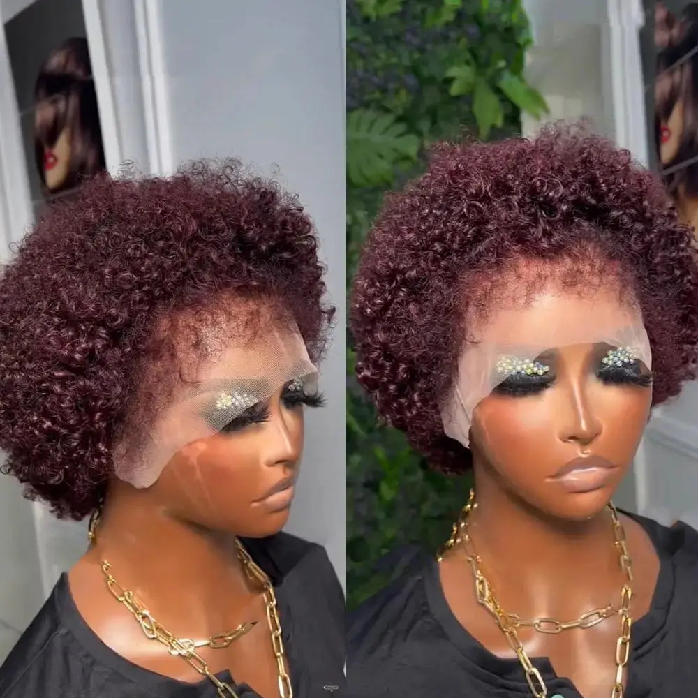 Short Bob - Curly Pixie Cut 13x4 Lace Front Human Hair Wigs with Kinky Hairline for Women - SWEET T 52