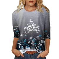 Christmas Limited Edition Women's 3D Red Snowflake Print Round Neck Long Sleeve T-shirt Fashion Casual Long Sleeve Top