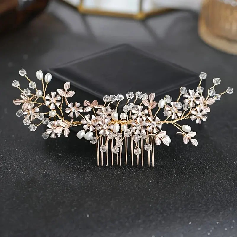 Luxury Crystal Pearl Flower Hair Comb/Headband/Tiara For Women & Girls - Bridal Wedding Hair Accessories/Hair Jewelry-hair accessories-SWEET T 52