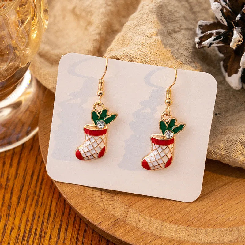 Vintage Metal Christmas Tree Dangle Earrings for Women - Fashion Socks, Santa Claus, Snowflake Drop Earrings