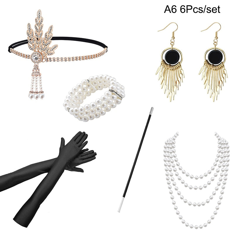 6PCS Set of 1920s Flapper Accessories Set Women Retro Gatsby Costume  Accessories