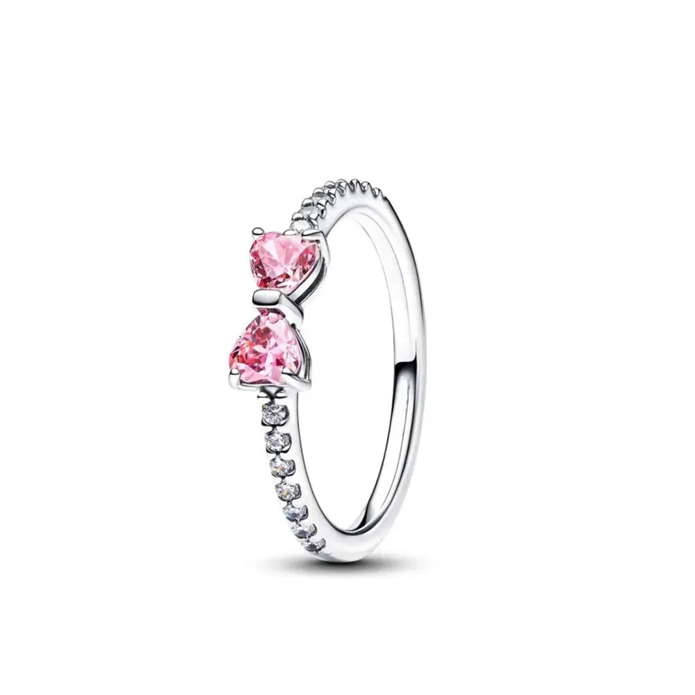 New 925 Silver, Pink, Red Bow, Heart Ring. Suitable for Women & Men. Jewelry Parties/Fashion/Weddings