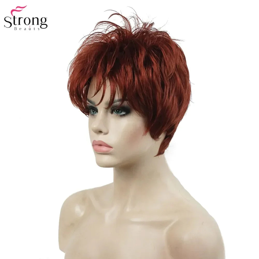 StrongBeauty Women's Wig Short Straight Pixie Cut Natural Hai Synthetic Capless Wig Gray/Red Sweet T 52