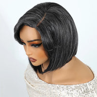 Salt & Pepper Pixie Straight Bob Wig, Wear & Go Dark Grey Glueless 5x1 Lace Wig, 100% Human Hair