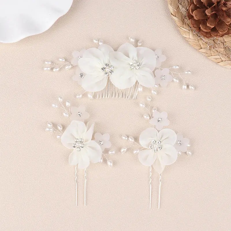 Handmade Elegant Pearl Hair Pins - White Flower Rhinestone Hair Comb For Wedding Parties/Bridal Hair Accessories-hair accessories-SWEET T 52