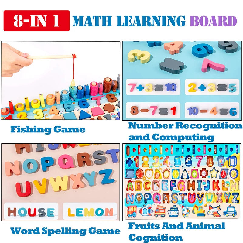 Wooden Montessori Toys - Kids Busy Board, Animal, Math, Fishing, Numbers Matching, Digital, Shapes - Educational Toys For Children