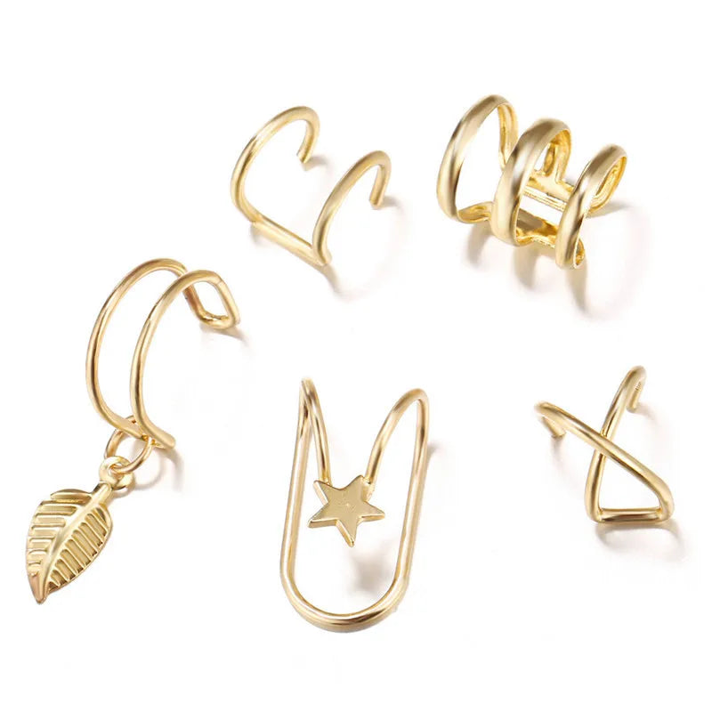 KOTiK 2024 New Gold Silver Color Leaves Clip Earrings for Women Fashion Ear Cuff Non-Piercing Earrings Set Trend Jewelry Gift Sweet T 52