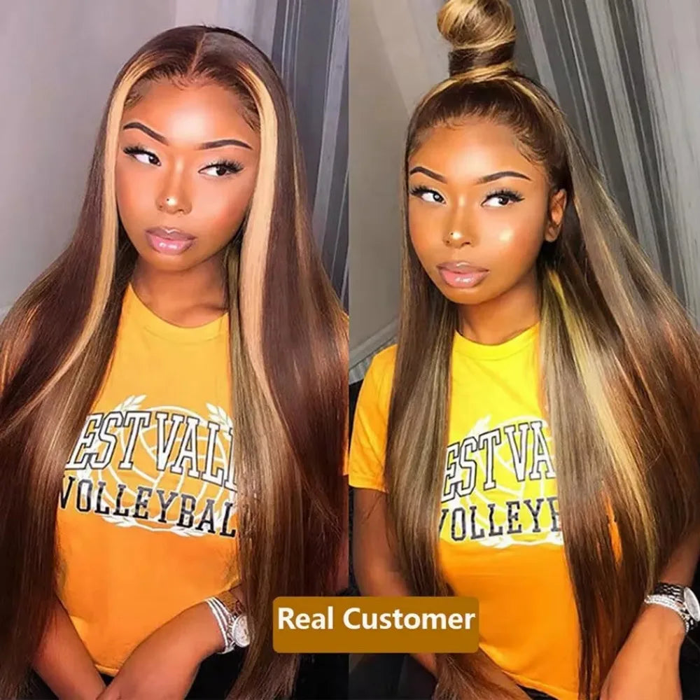 13x6 Highlight Ombre Lace Front 4/27 Colored Straight 100% Human Hair 30 36 Inch Honey Blonde Hd Lace Front Wigs 200 Density Sweet T 52