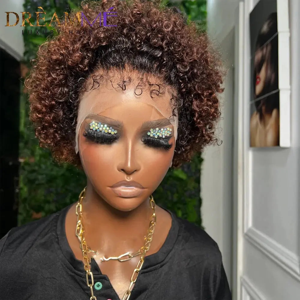 Short Bob - Curly Pixie Cut 13x4 Lace Front Human Hair Wigs with Kinky Hairline for Women - SWEET T 52