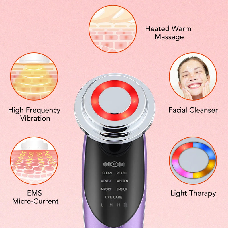 7 in 1 Anti-Aging/Skin Rejuvenation Device for Women, EMS LED Facial/Neck Firming Beauty Care Apparatus, Reduce Fine Lines