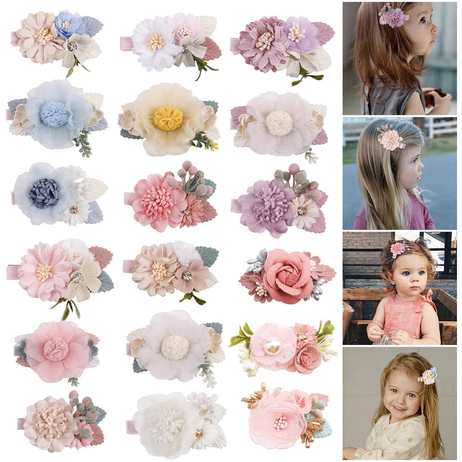 3pcs/set Artificial Flower Hairclip for Baby. Handmade Hairpin, Little Girl Bridal Wedding Party Barrette