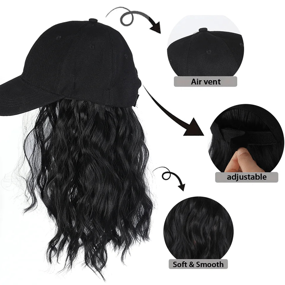 LUPU Synthetic Hat Wig for Women Wig Cap with Curly Hair Extensions Hat with Hair Wave Adjustable Baseball Hat Wigs Sweet T 52