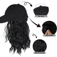 LUPU Synthetic Hat Wig for Women Wig Cap with Curly Hair Extensions Hat with Hair Wave Adjustable Baseball Hat Wigs Sweet T 52