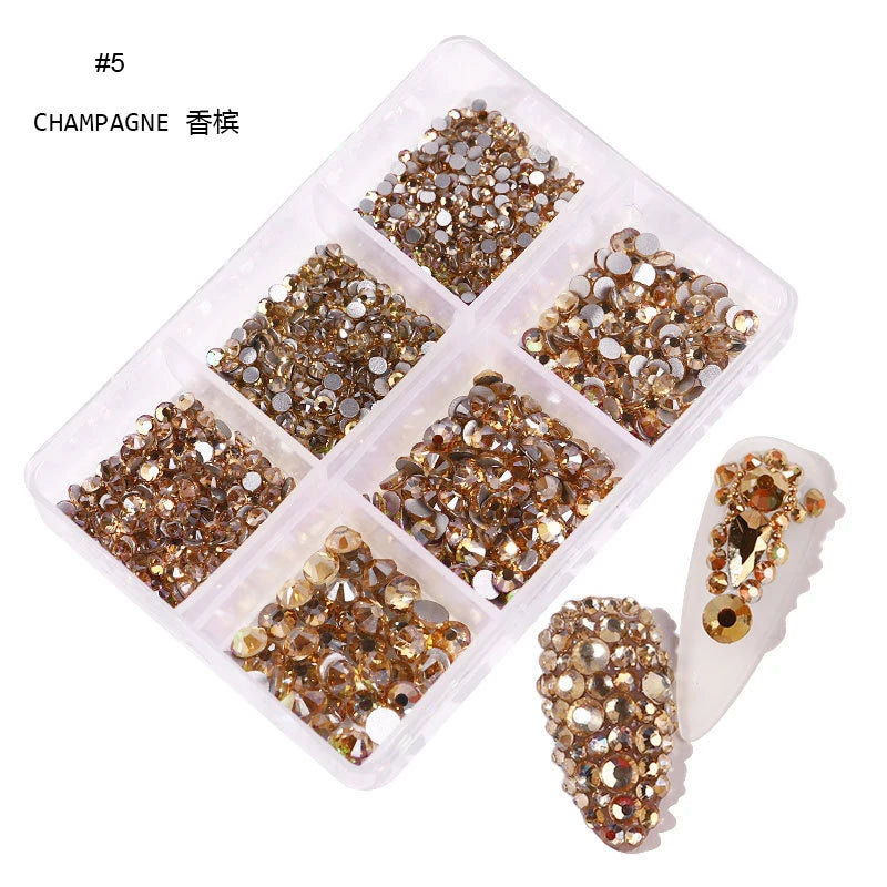 12Gird Box Multi Size AB/Colorful Non-Hotfix Rhinestones Flatback Crystal Diamond Gems 3D Glitter Nail Art Luxurious Decorations SWEET T 52