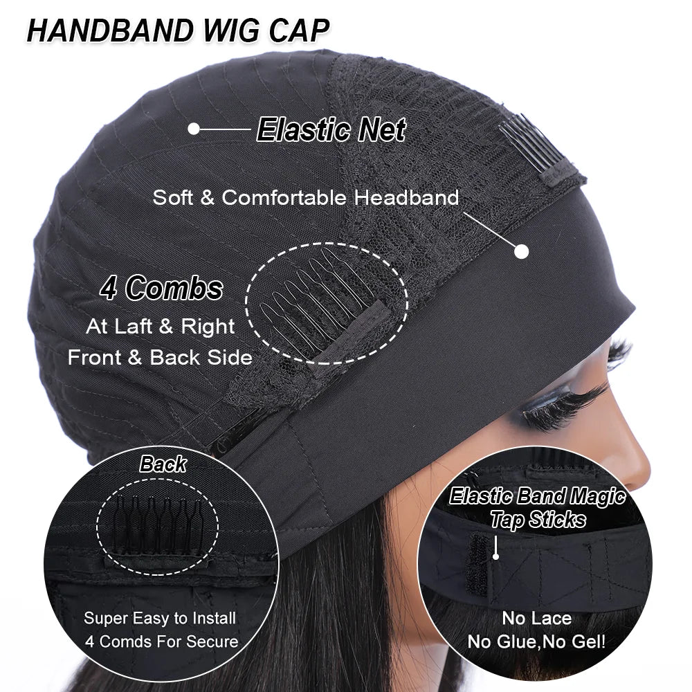 Headband Wigs Human Hair Bob Headband Wigs for Black Women Easy Put On and Go Glueless Wigs Short Straight Wigs Machine Made Wig Sweet T 52