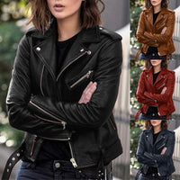 Women's Belted Faux Leather Moto Jacket, S to 3XL