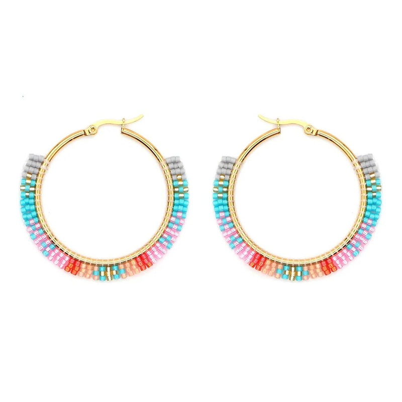 Hoop Earrings/Stainless Steel Earrings - Miyuki Beaded Earrings for Women & Girls,Trendy Bohemian Pendientes