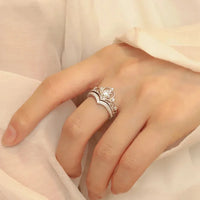 Crystal Crown Ring Set, 2 Pieces, Stainless Steel