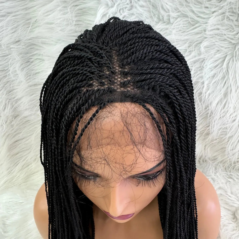 Twist Braided Wigs, Knotless Synthetic Lace Front Wigs, 28'' Long Straight Hair for Women & Girls. Heat Resistant